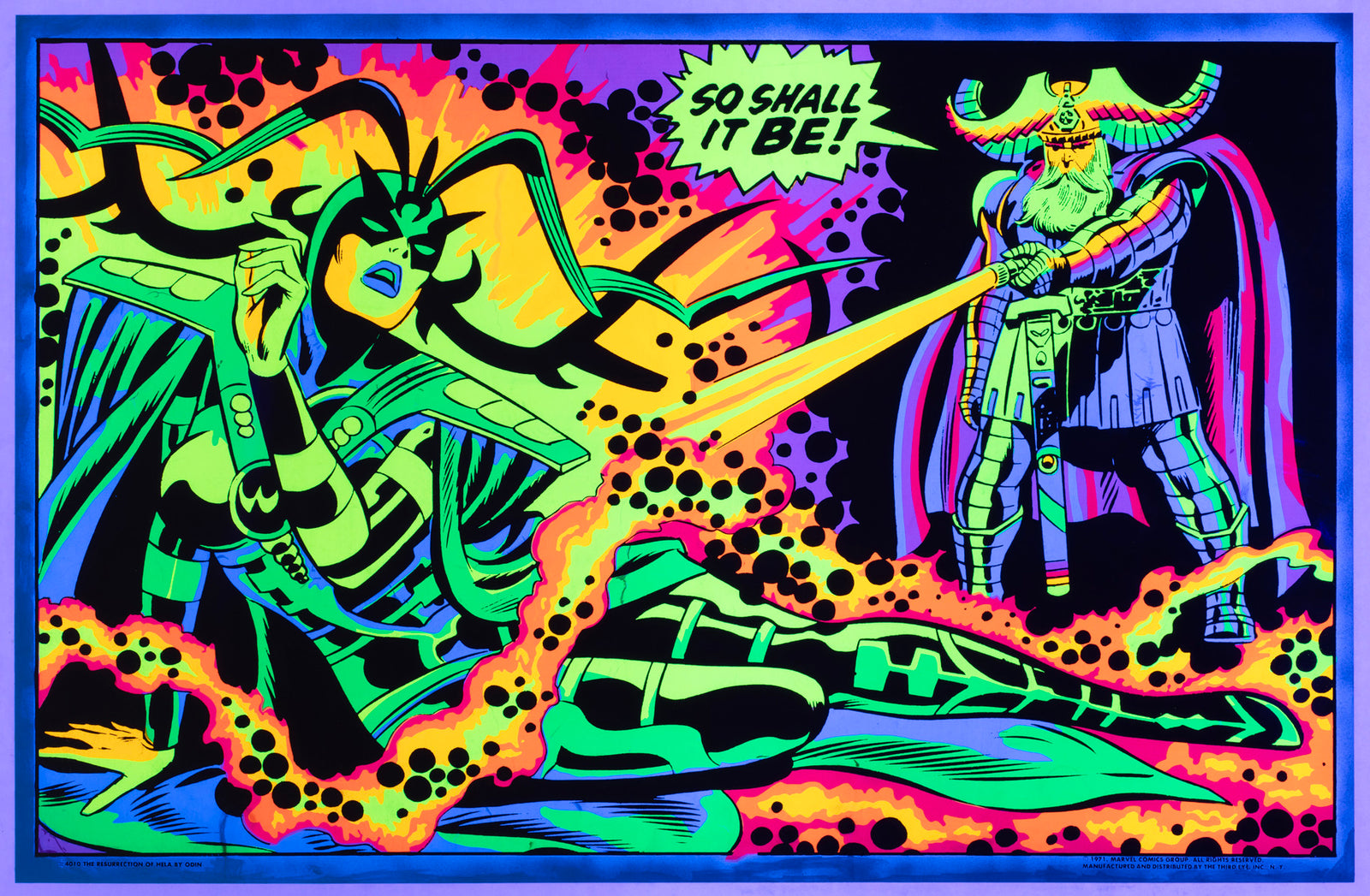 Marvel 1971 Blacklight No4010 Odin and Hela Poster, Jack Kirby UV