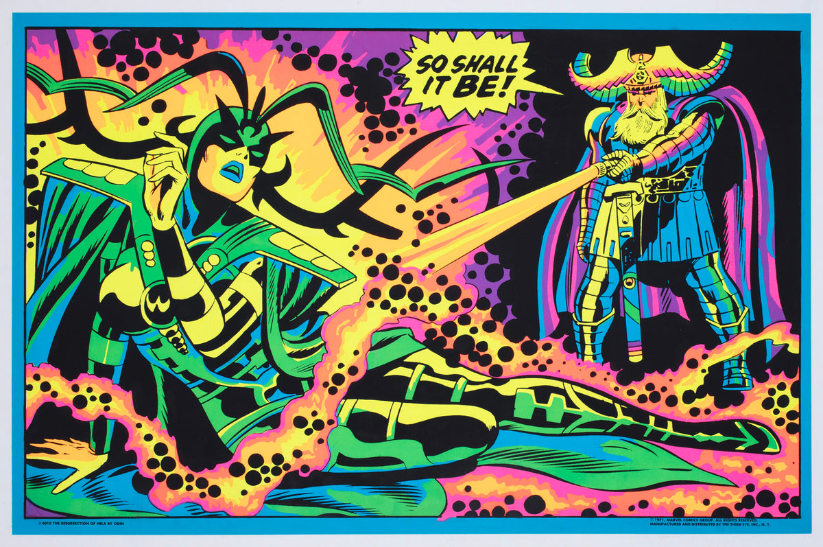 Marvel 1971 Blacklight No4010 Odin and Hela Poster Jack Kirby