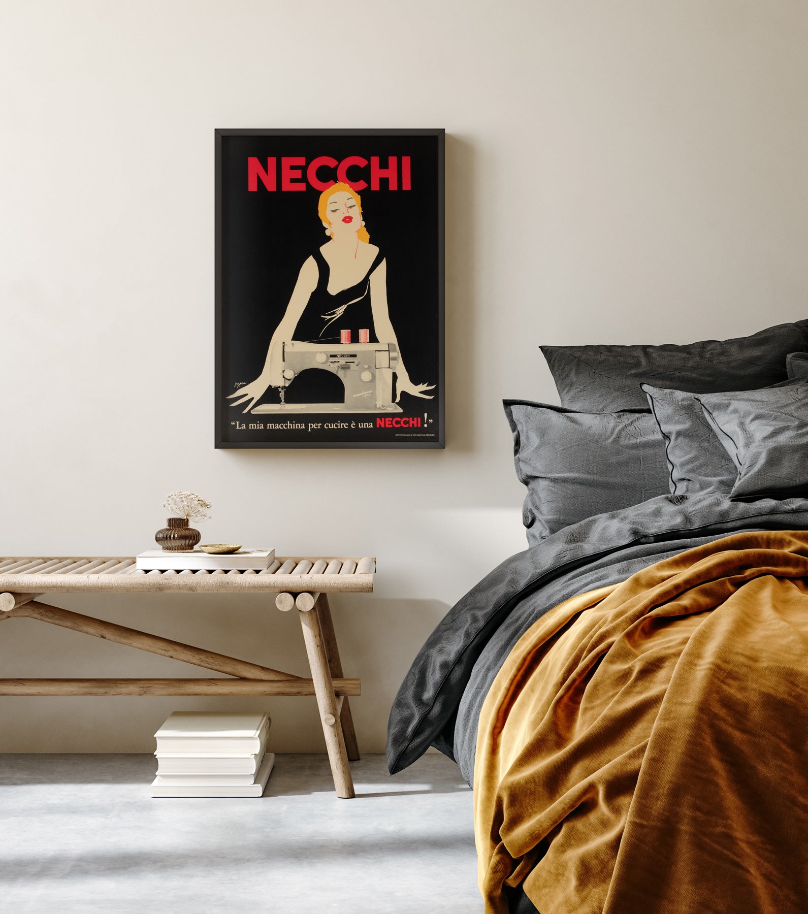 Necchi 1980s Italian Sewing Machine Advertising Poster, Jeanne Grignani