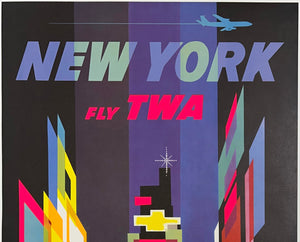 New York c1960s TWA Travel Advertising Poster, David Klein - detail