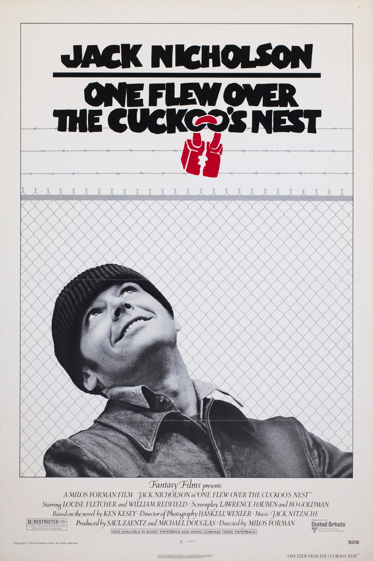 One Flew Over the Cuckoo's Nest 1975 US 1 Sheet Pre Awards Film Movie Poster