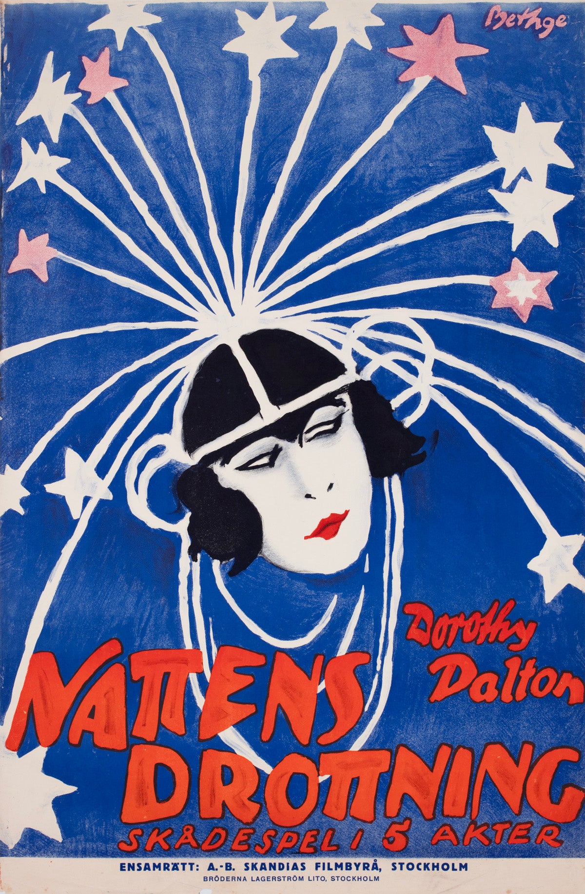 Queen of the Night c1920s Swedish Film Poster Rolf Bethge