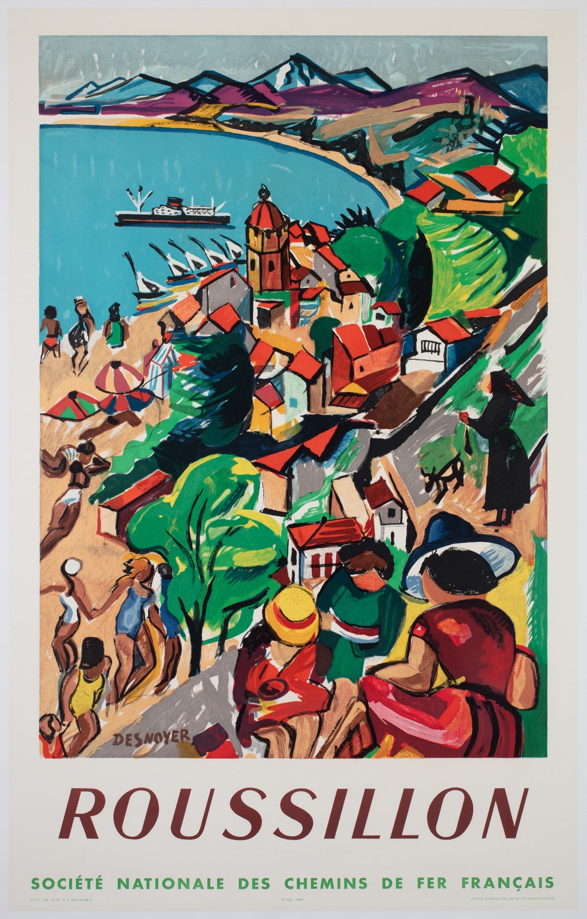 Roussillon 1952 SNCF French Railway Travel Advertising Poster, Francois Desnoyer