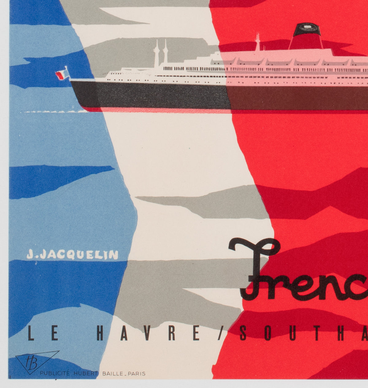SS France Cie Gle Transatlantique French Line 1961 Travel Poster, Jean Jacquelin - detail