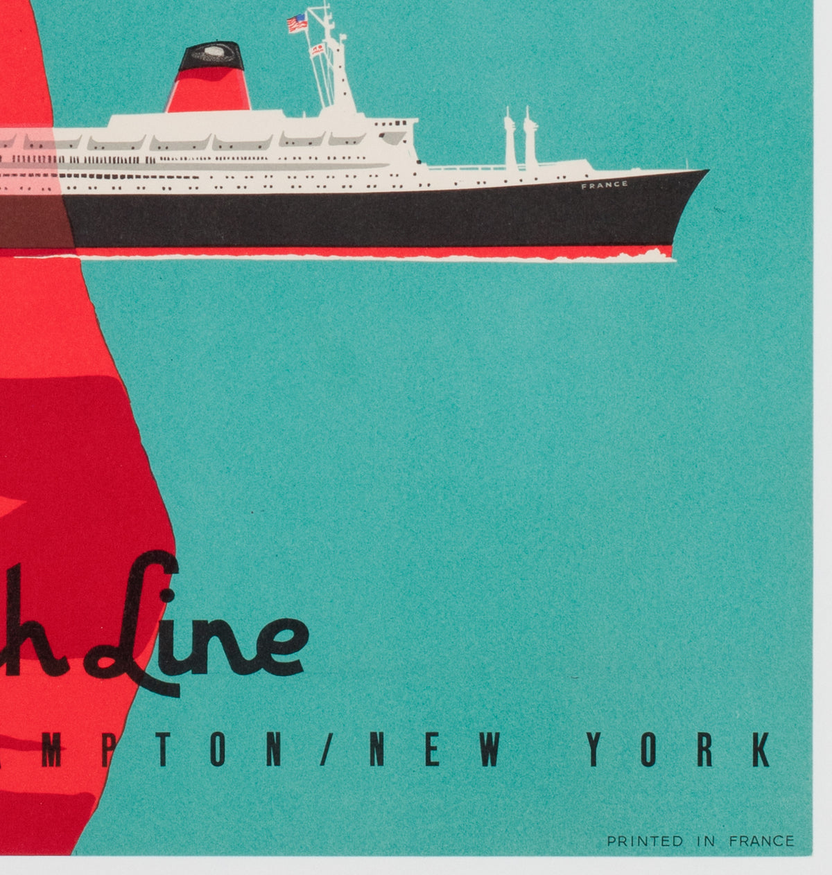 SS France Cie Gle Transatlantique French Line 1961 Travel Poster, Jean Jacquelin - detail