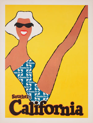 Southern California c1950s Santa Fe Railway Travel Poster