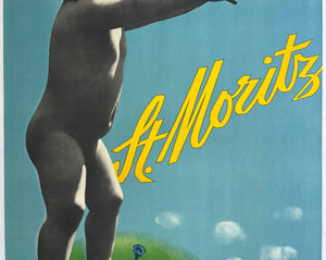 St Moritz c1935 Swiss Ski Travel Poster, Walter Herdeg and Alb Steiner - detail