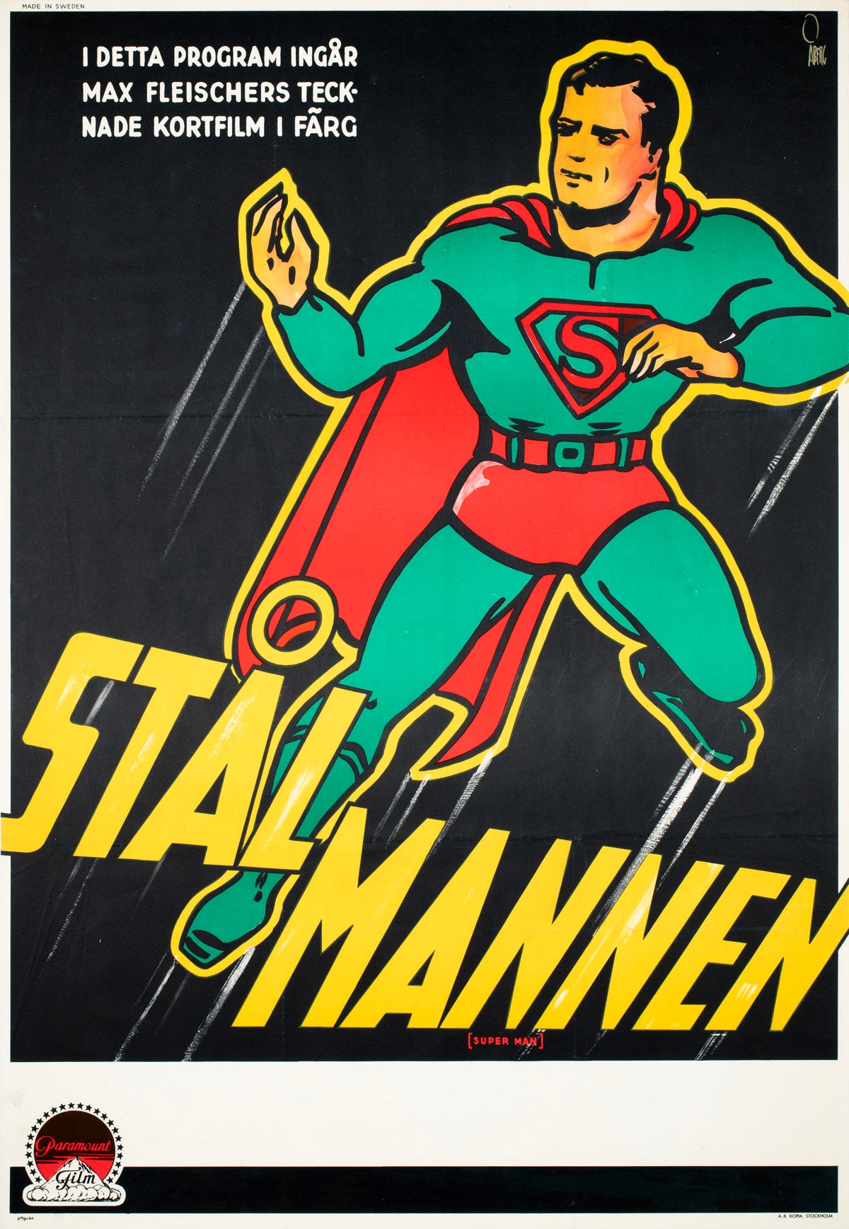 Superman 1940s Swedish Film Poster Gösta Åberg