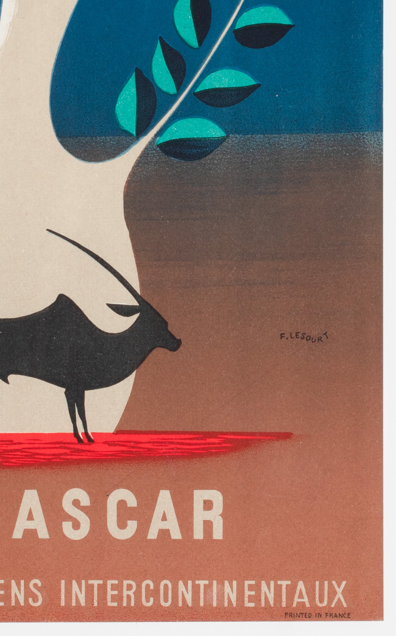 TAI Madagascar c1950s Africa Airline Travel Advertising Poster, Lesourt - detail