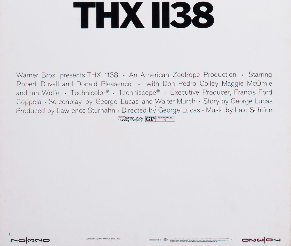 THX 1138 1971 US Insert Film Movie Poster - detail