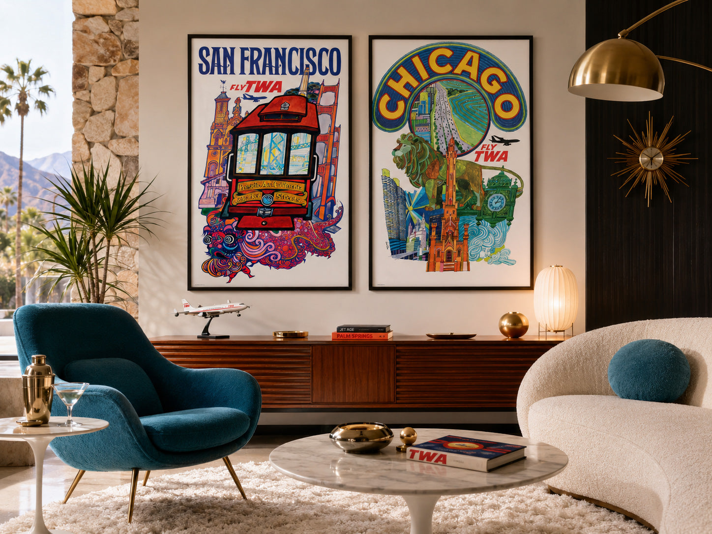 TWA Chicago c1960s Airline Travel Advertising Poster David Klein