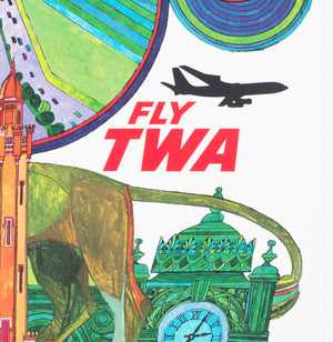 TWA Chicago c1960s Airline Travel Advertising Poster David Klein - detail