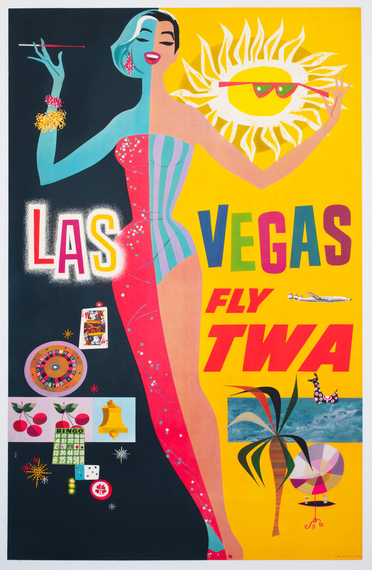 TWA Las Vegas 1950s Airline Travel Advertising Poster David Klein