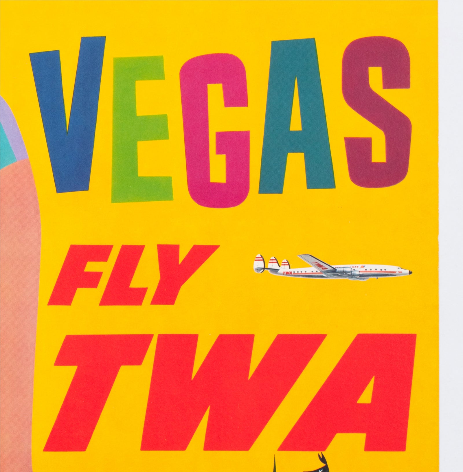 TWA Las Vegas 1950s Airline Travel Advertising Poster David Klein - detail
