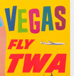 TWA Las Vegas 1950s Airline Travel Advertising Poster David Klein - detail