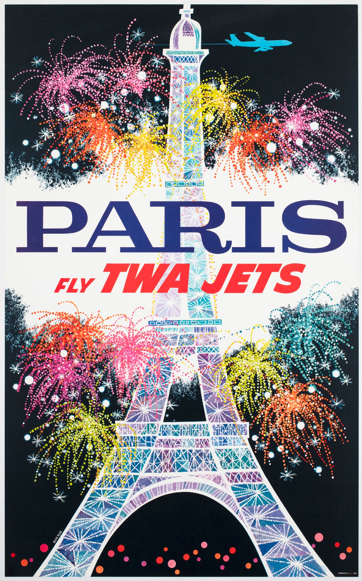 TWA Paris 1962 Airline Travel Advertising Poster David Klein