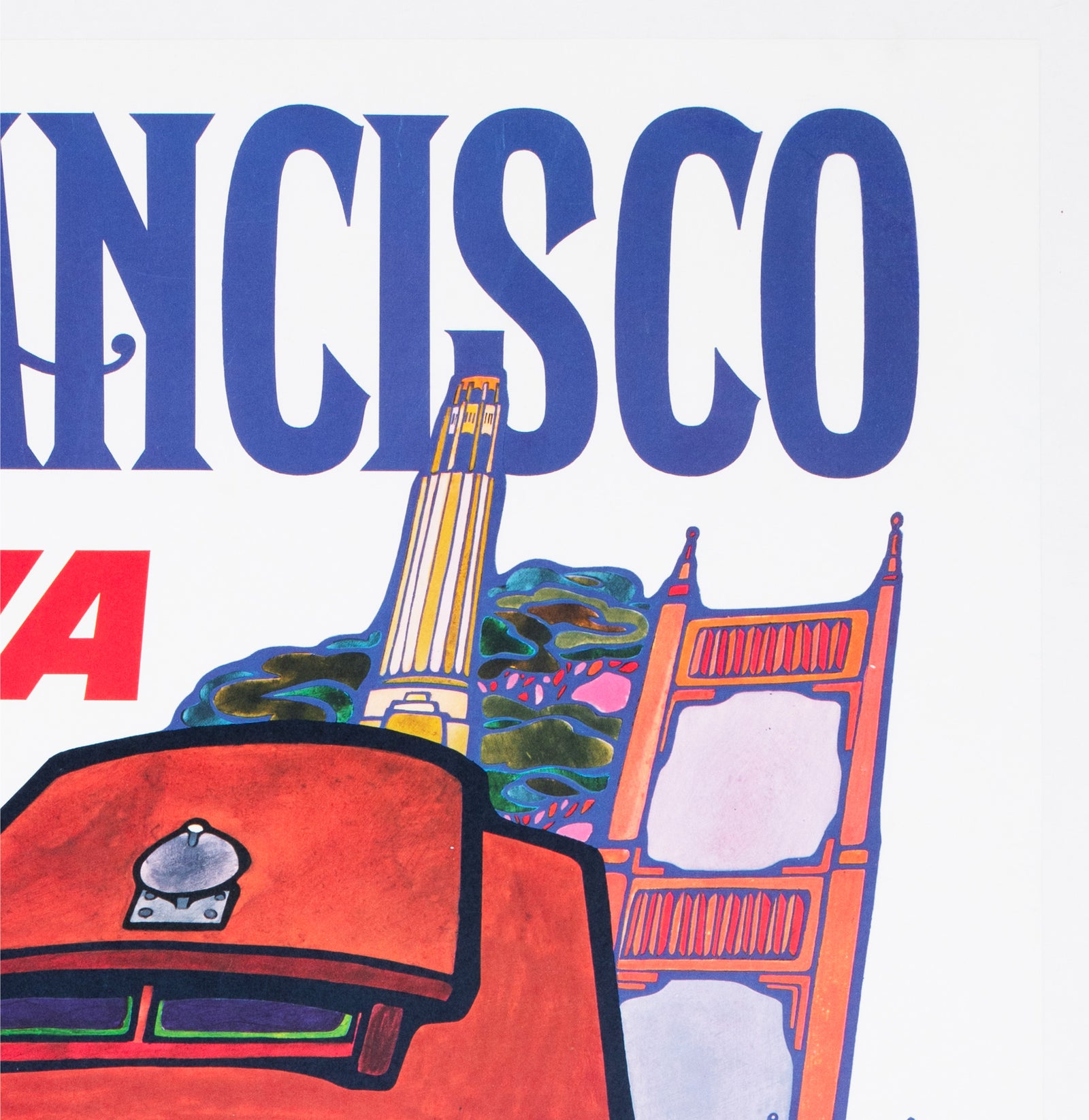 TWA San Francisco c1960s Airline Travel Advertising Poster David Klein - detail