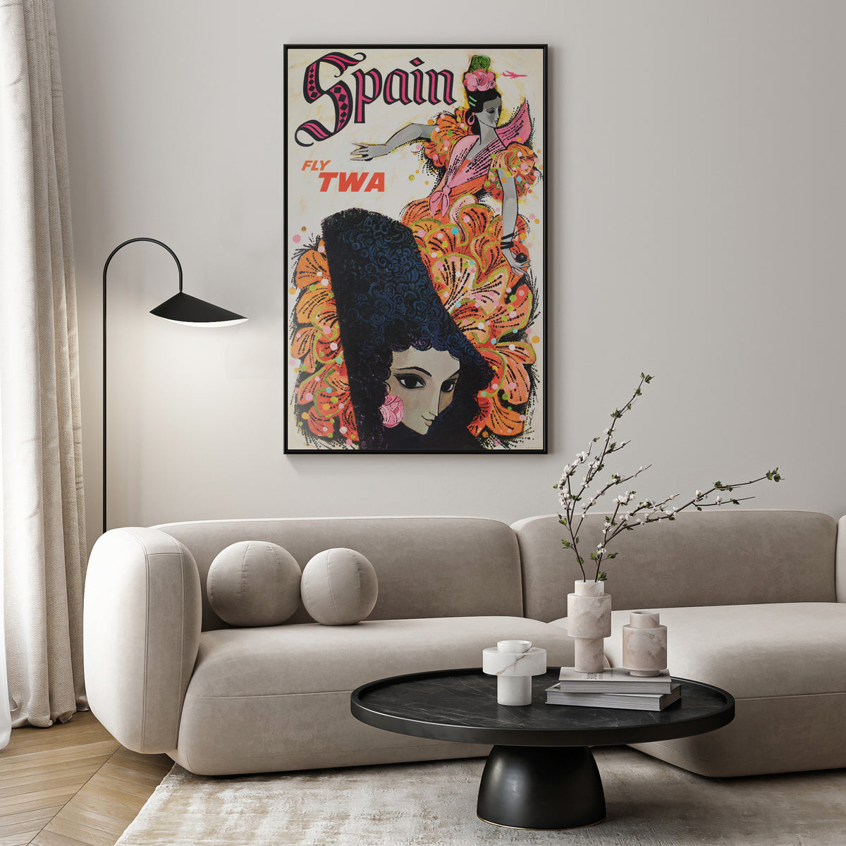 TWA Spain 1960s Airline Travel Advertising Poster, David Klein