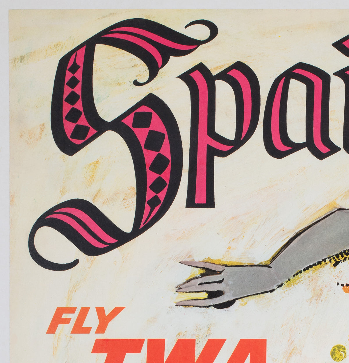 TWA Spain 1960s Airline Travel Advertising Poster, David Klein - detail