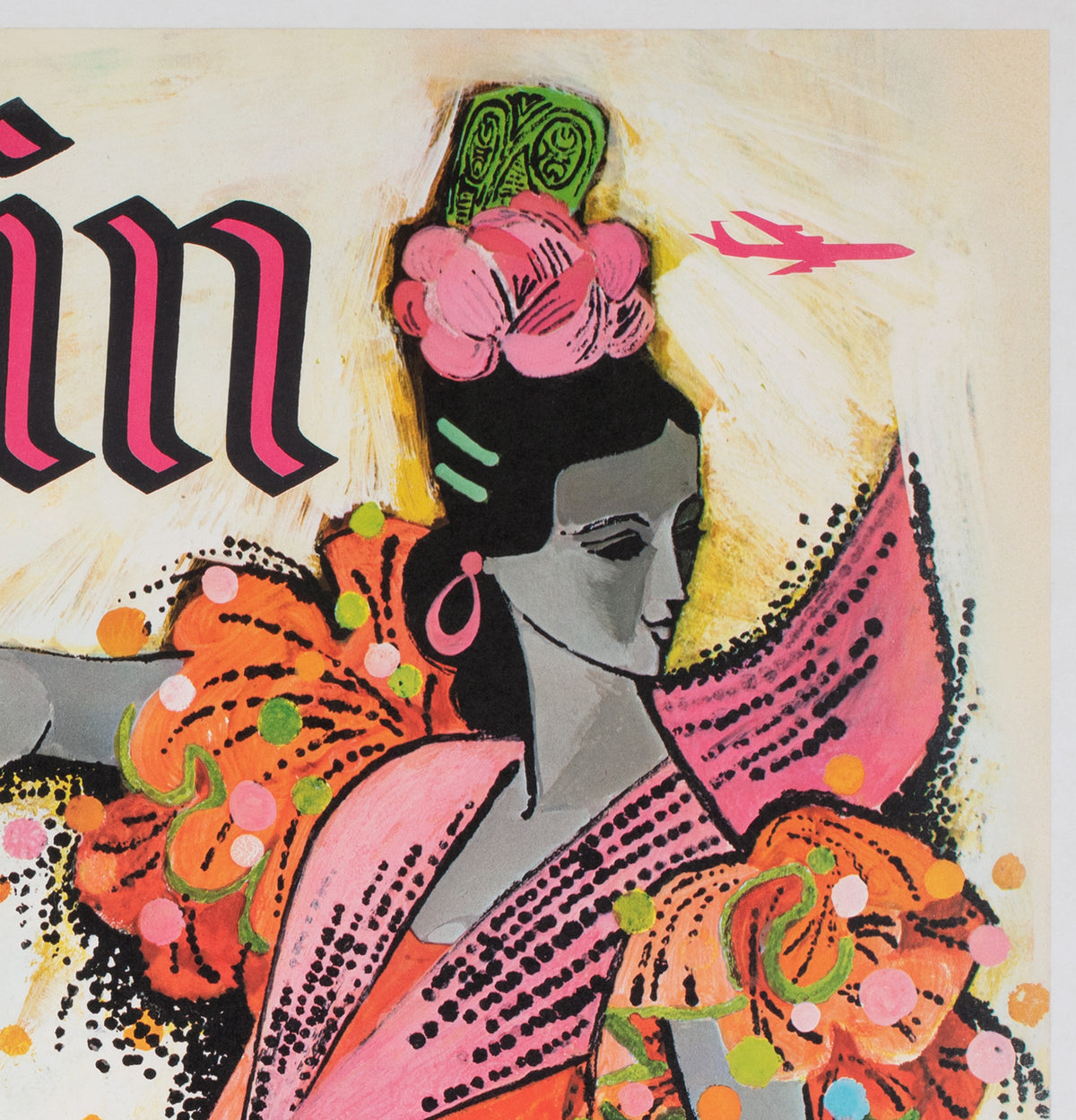 TWA Spain 1960s Airline Travel Advertising Poster, David Klein - detail