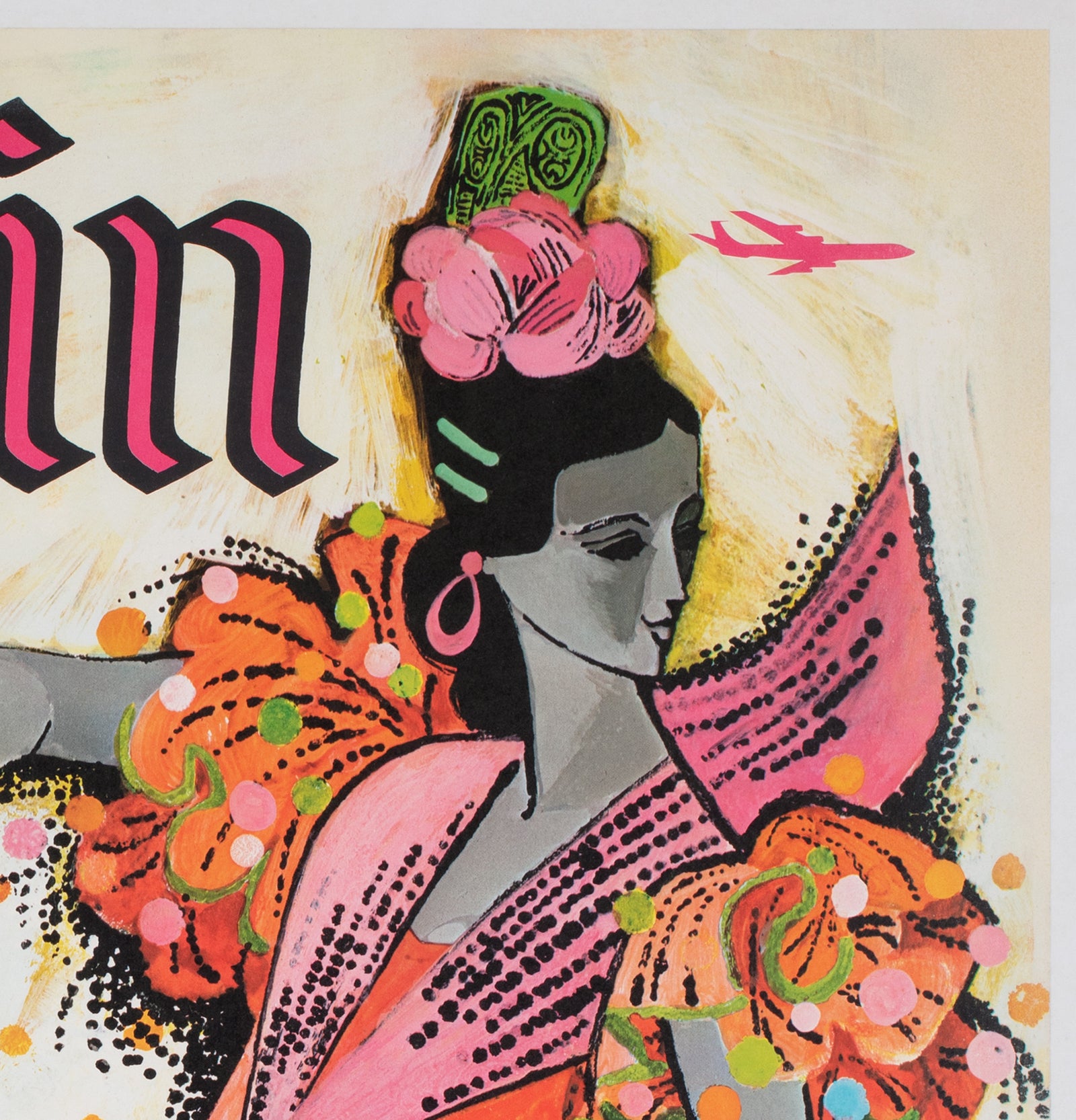 TWA Spain 1960s Airline Travel Advertising Poster, David Klein - detail