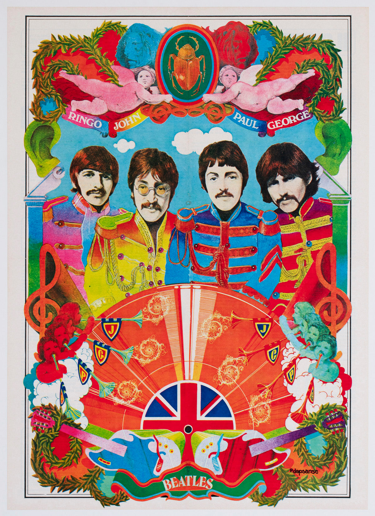 The Beatles 1973 Tintin French Magazine Poster Sgt Pepper