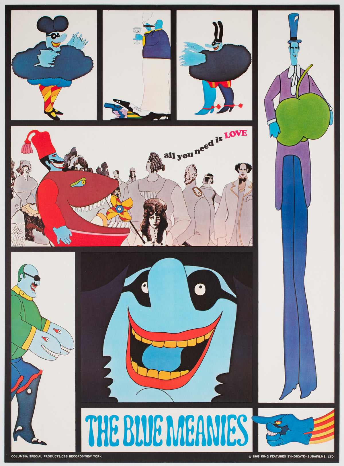 The Beatles Yellow Submarine 1968 King Features Syndicate Subafilms Posters, Heinz Edelmann Blue Meanies
