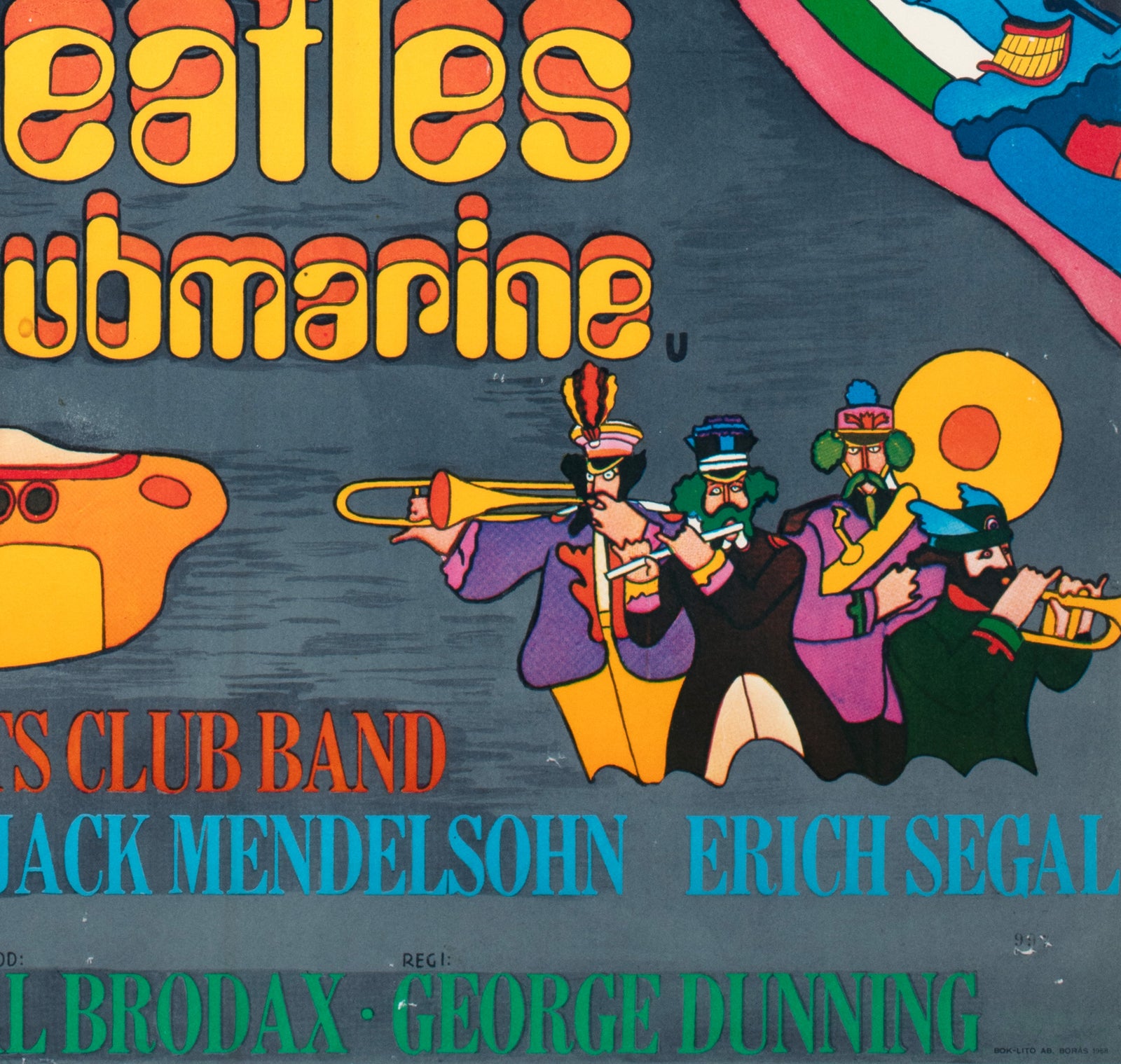 The Beatles Yellow Submarine 1968 Swedish Film Poster Heinz Edelmann - detail