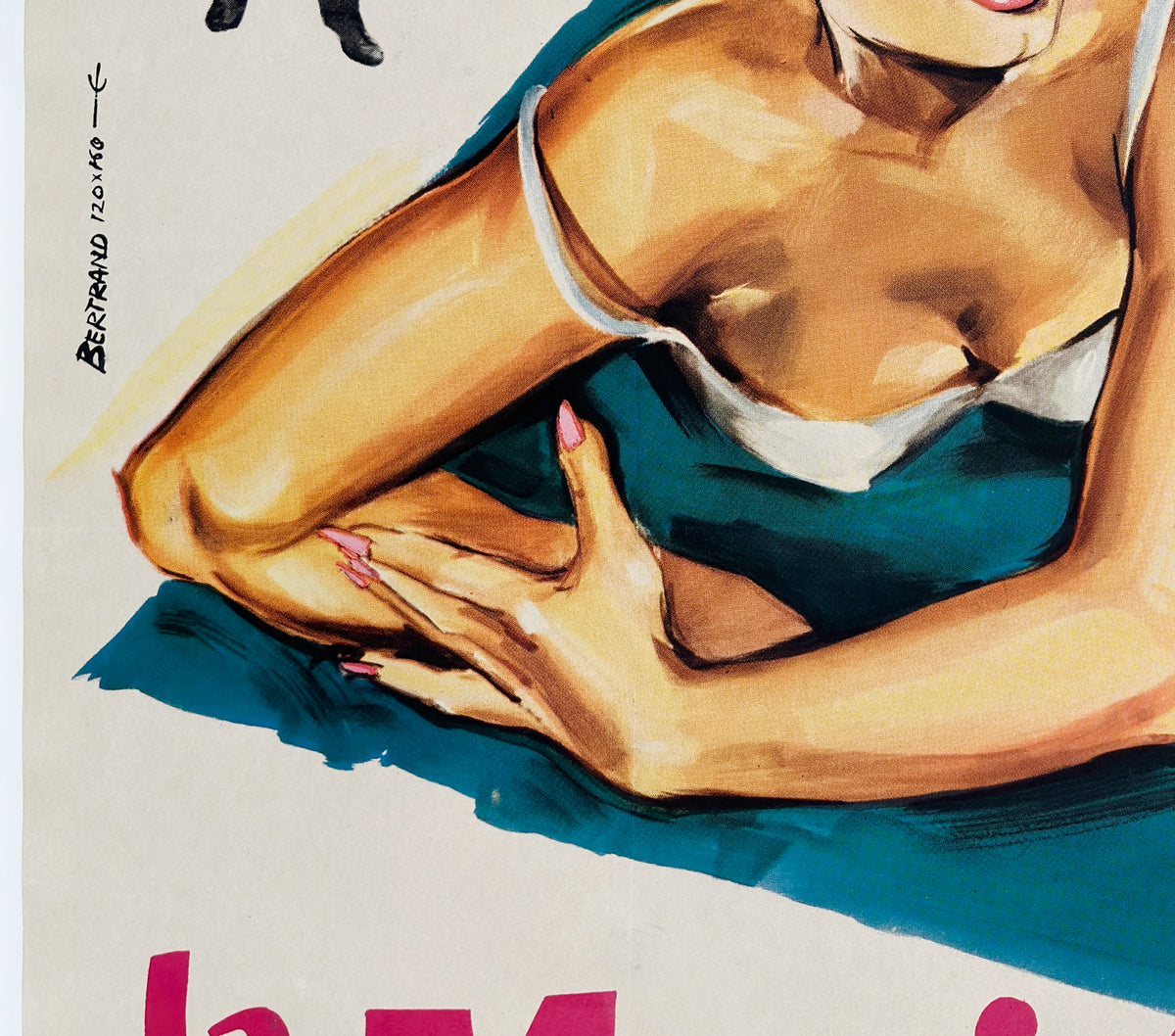 The Bride is Much Too Beautiful 1956 French Grande Film Movie Poster, Andre Bertrand - detail