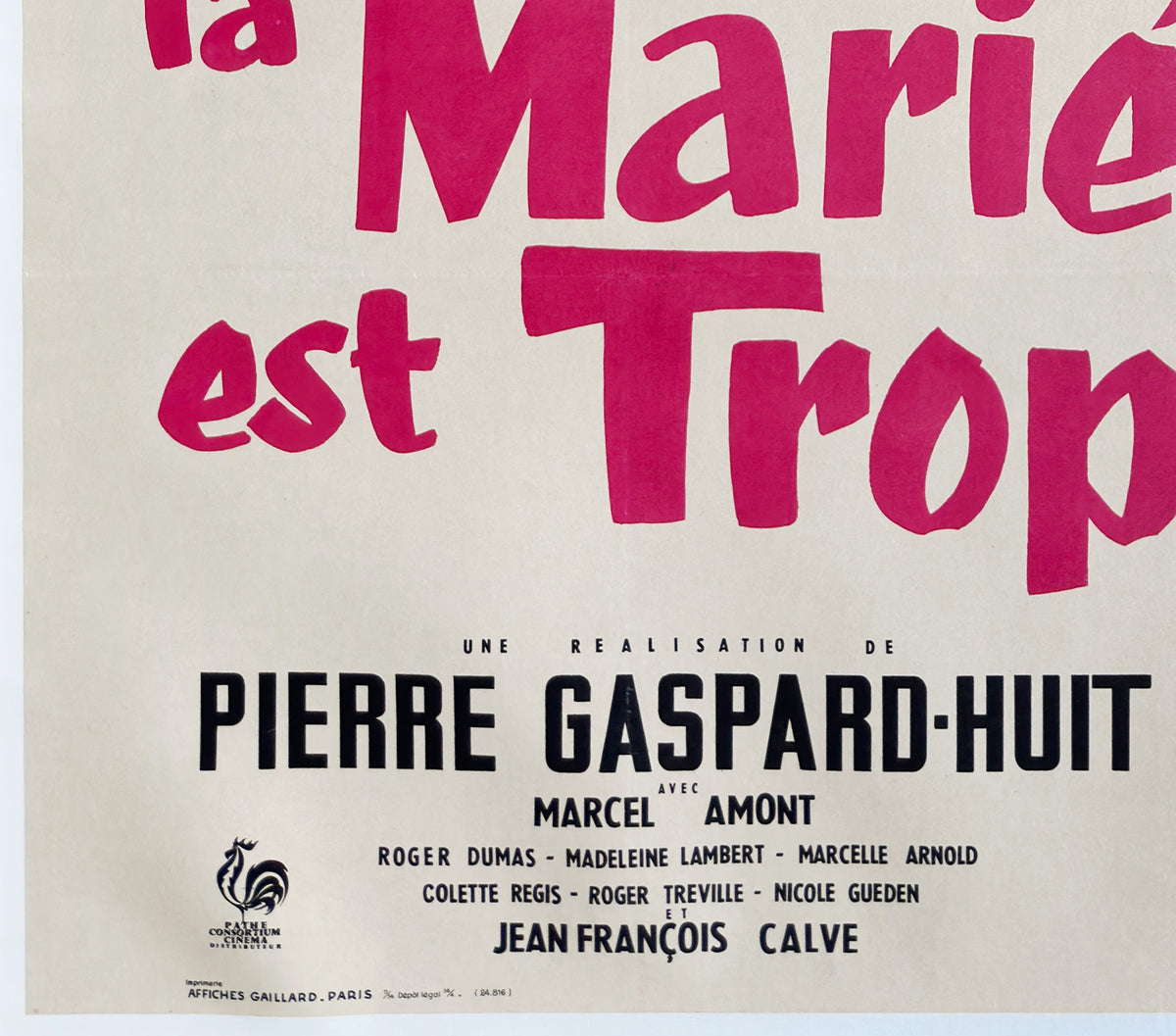 The Bride is Much Too Beautiful 1956 French Grande Film Movie Poster, Andre Bertrand - detail
