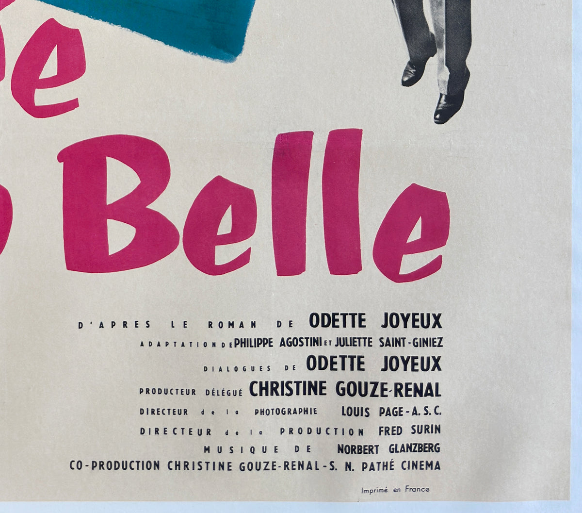 The Bride is Much Too Beautiful 1956 French Grande Film Movie Poster, Andre Bertrand - detail