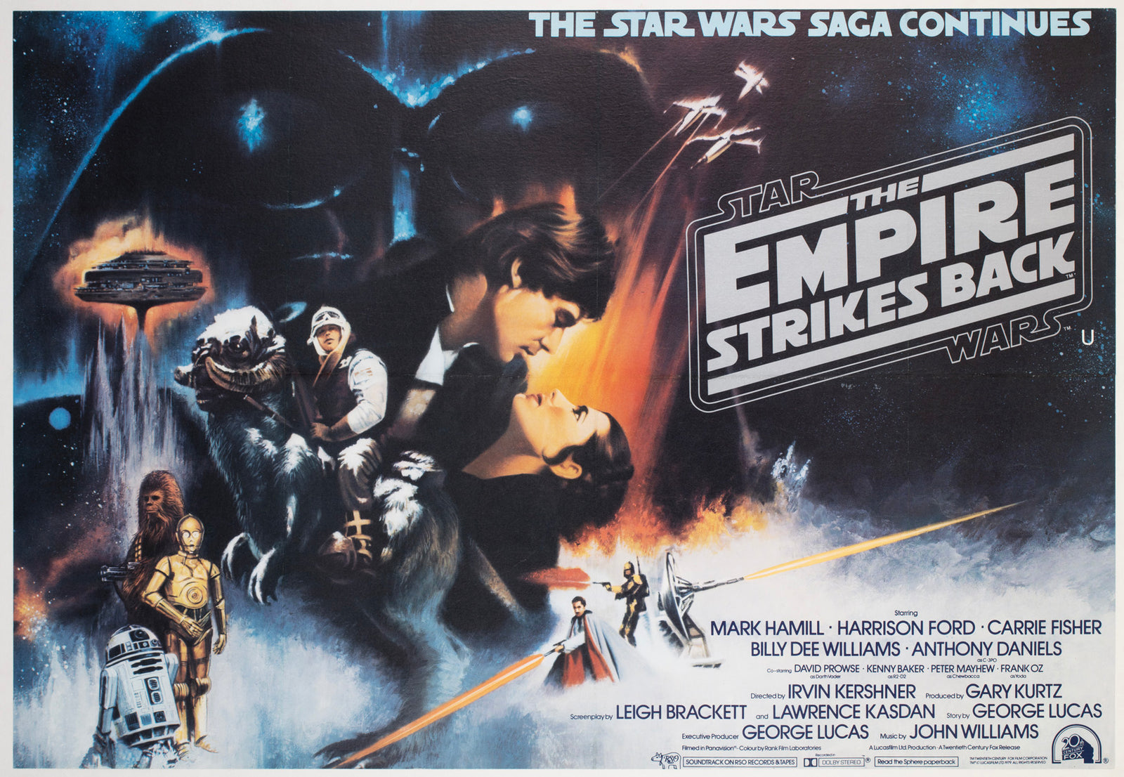 The Empire Strikes Back 1980 UK Quad GWTW Style Film Movie Poster
