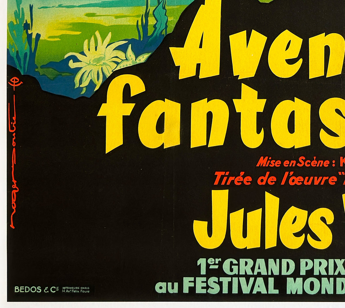 The Fabulous World of Jules Verne 1961 French Grande Film Movie Poster, Roger Soubie - detail