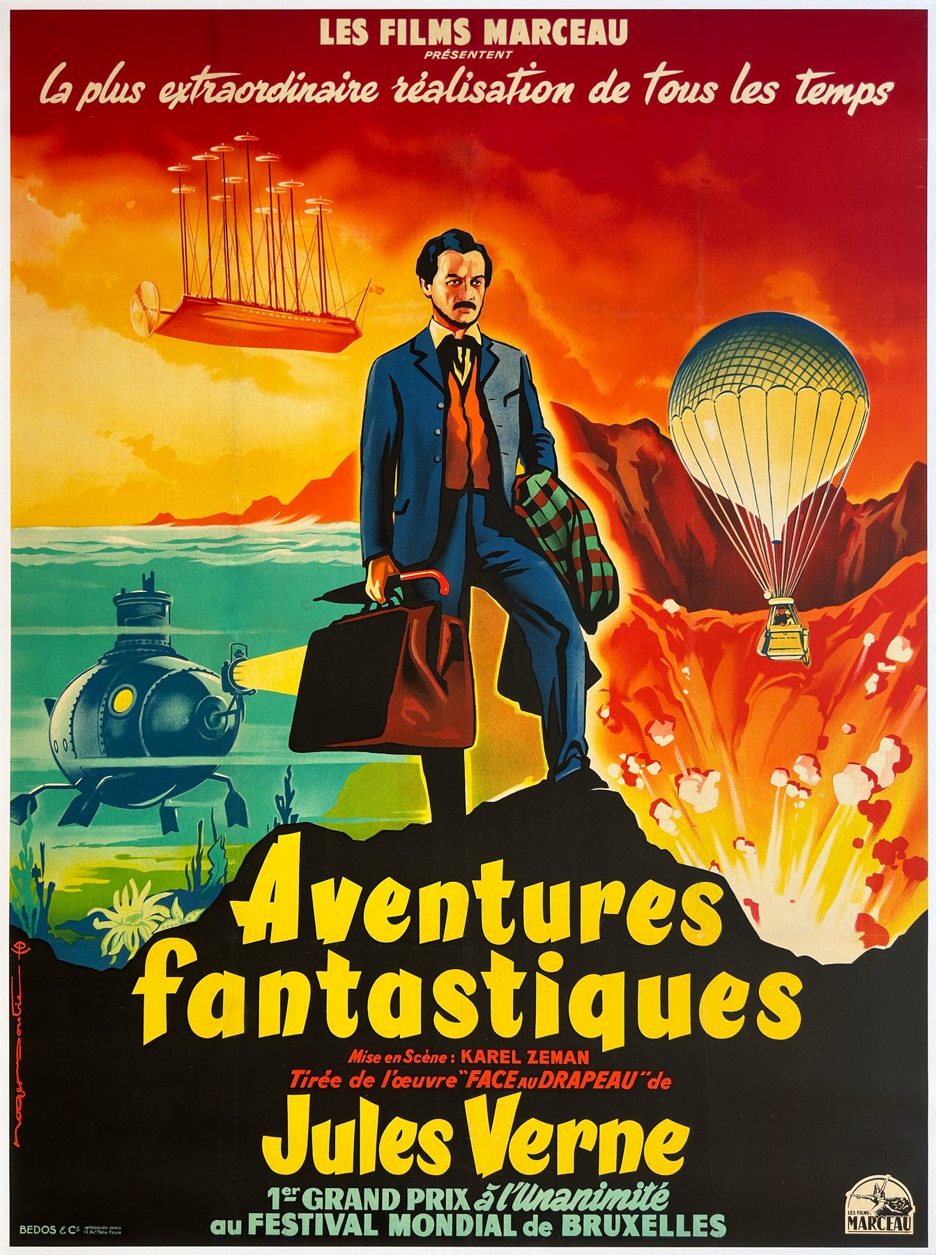 The Fabulous World of Jules Verne 1961 French Grande Film Movie Poster, Roger Soubie