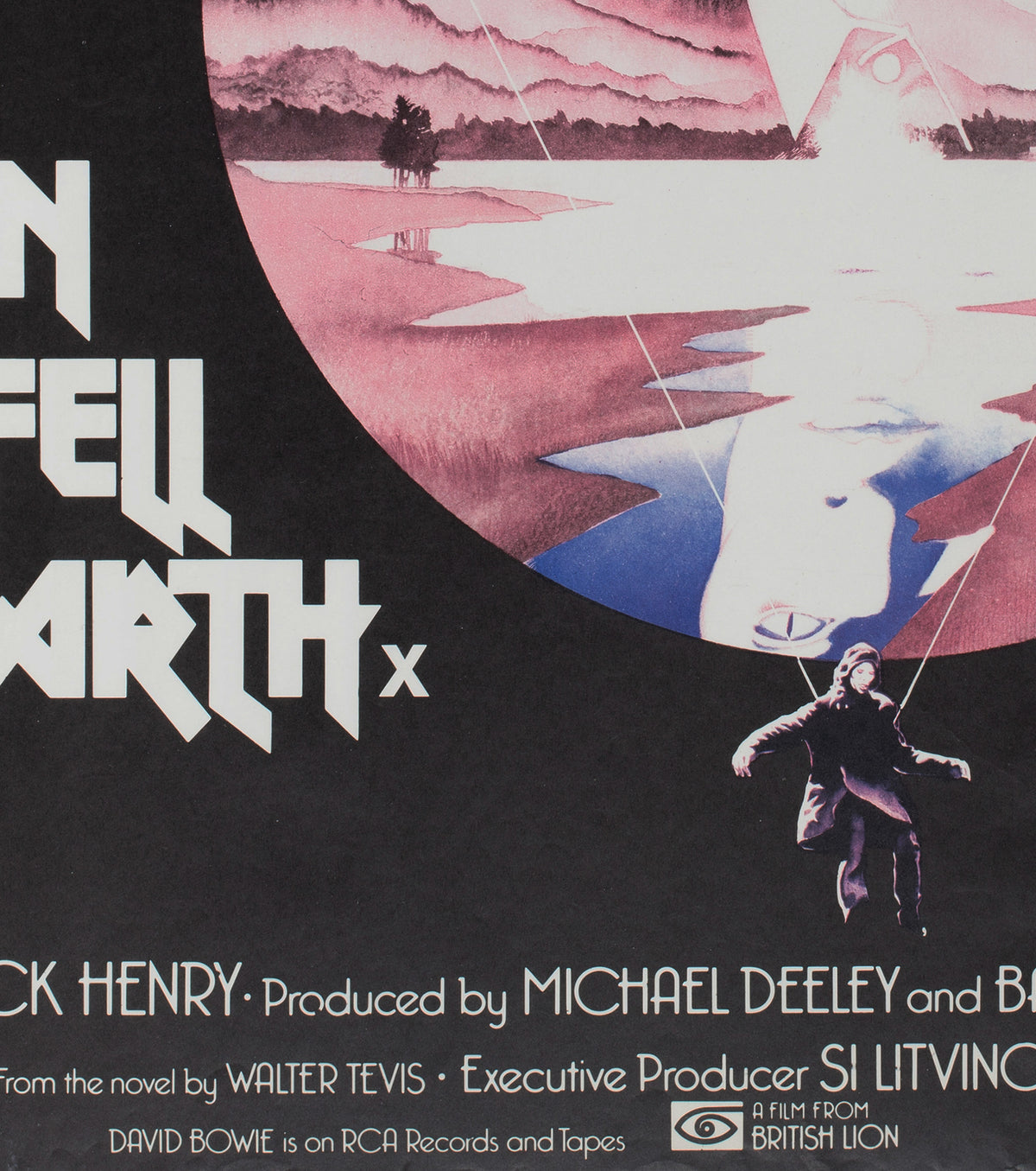The Man Who Fell To Earth 1976 Rolled UK Quad Pink Style Film Movie Poster, Vic Fair - detail