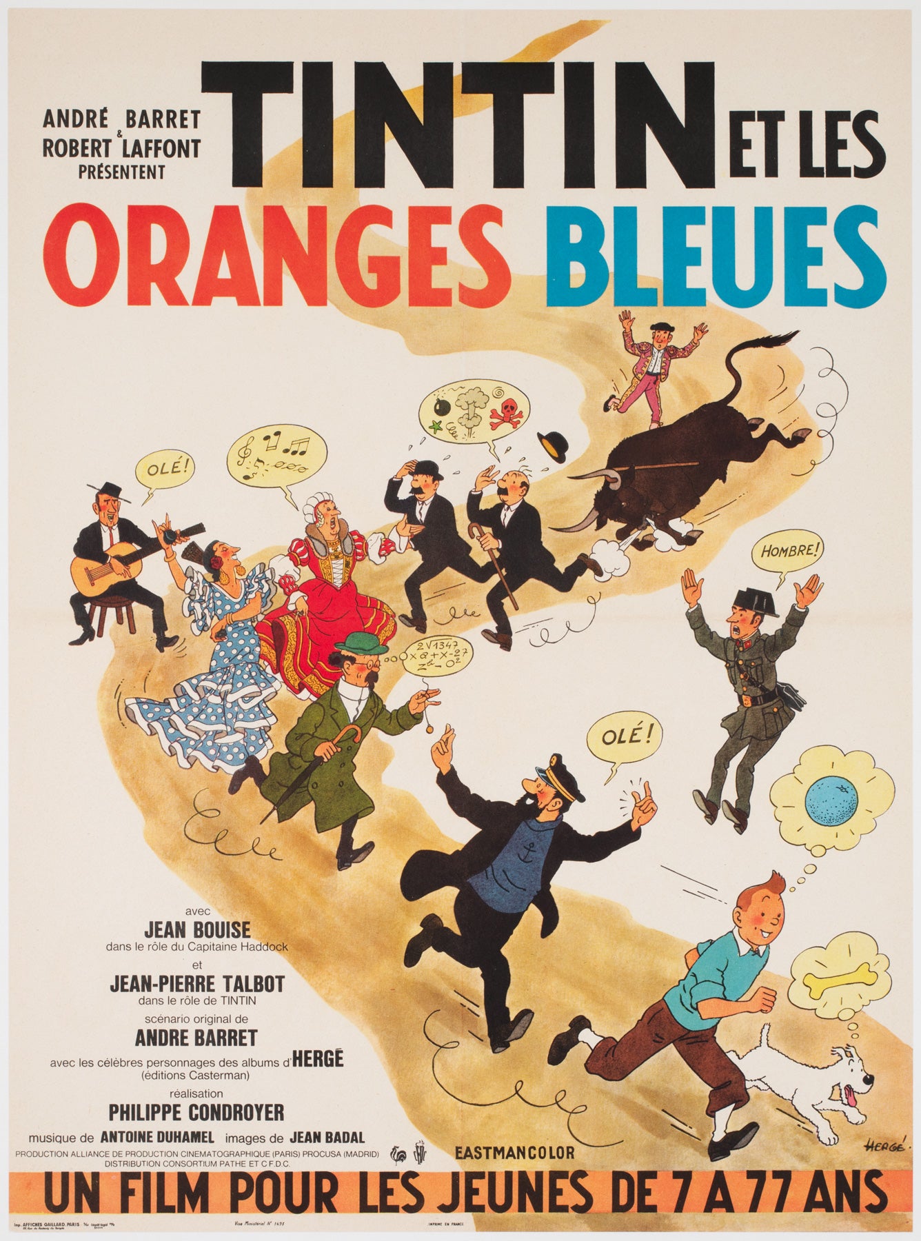 Tintin and the Blue Oranges 1964 French Moyenne Film Poster, Herge