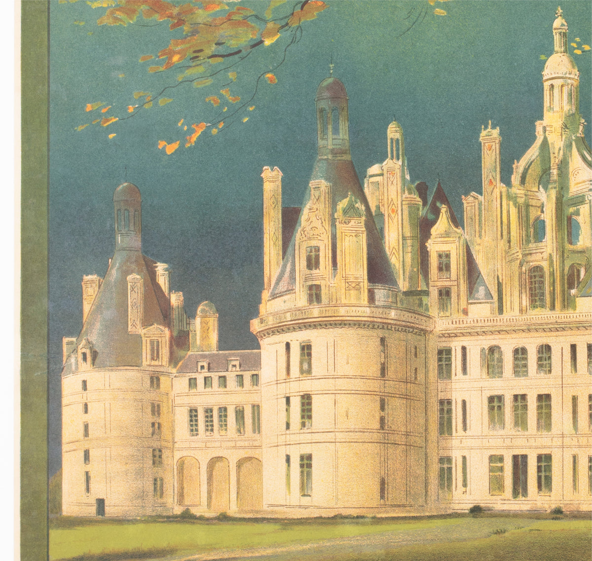 Touraine Chateau de Chambord c1910 French Travel Advertising Poster Louis Tauzin - detail