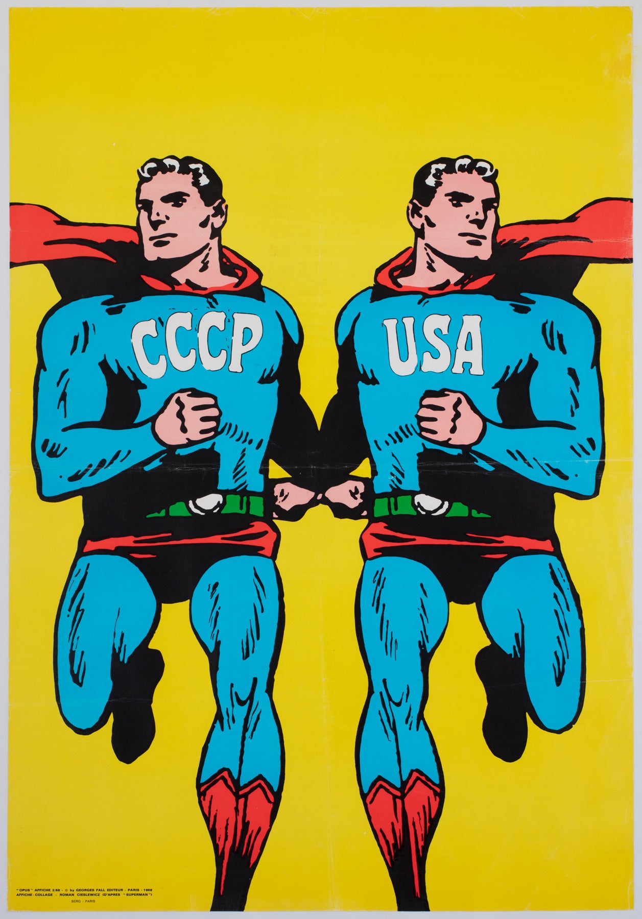 USSR CCCP USA Superman 1968 Poster for Opus International, Roman Cieslewicz
