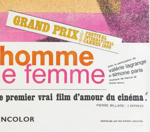 Un Homme et Une Femme 1966 French Grande FIlm Movie Poster, Rene Ferracci - detail