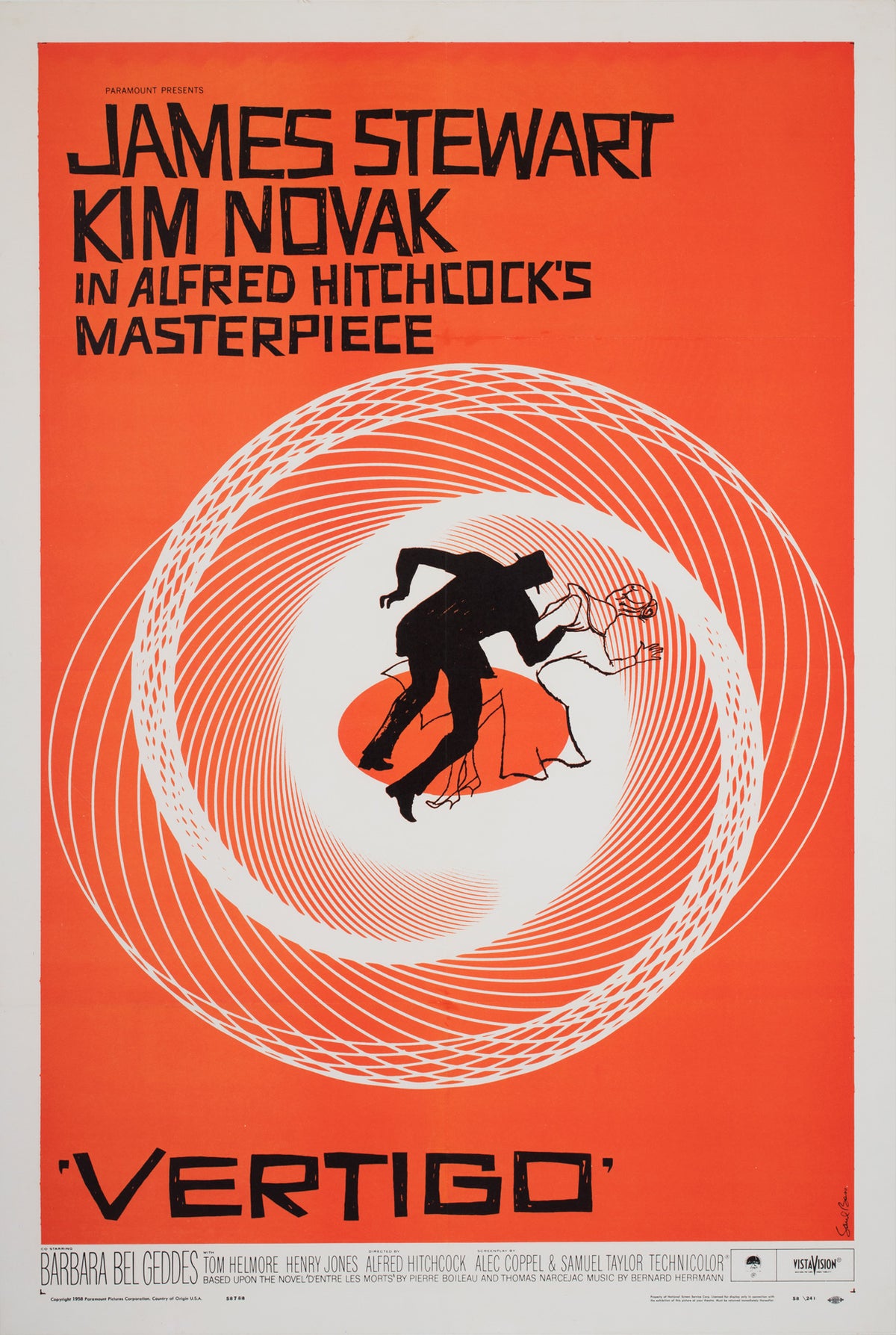 Vertigo 1958 US 1 Sheet Film Movie Poster, Saul Bass