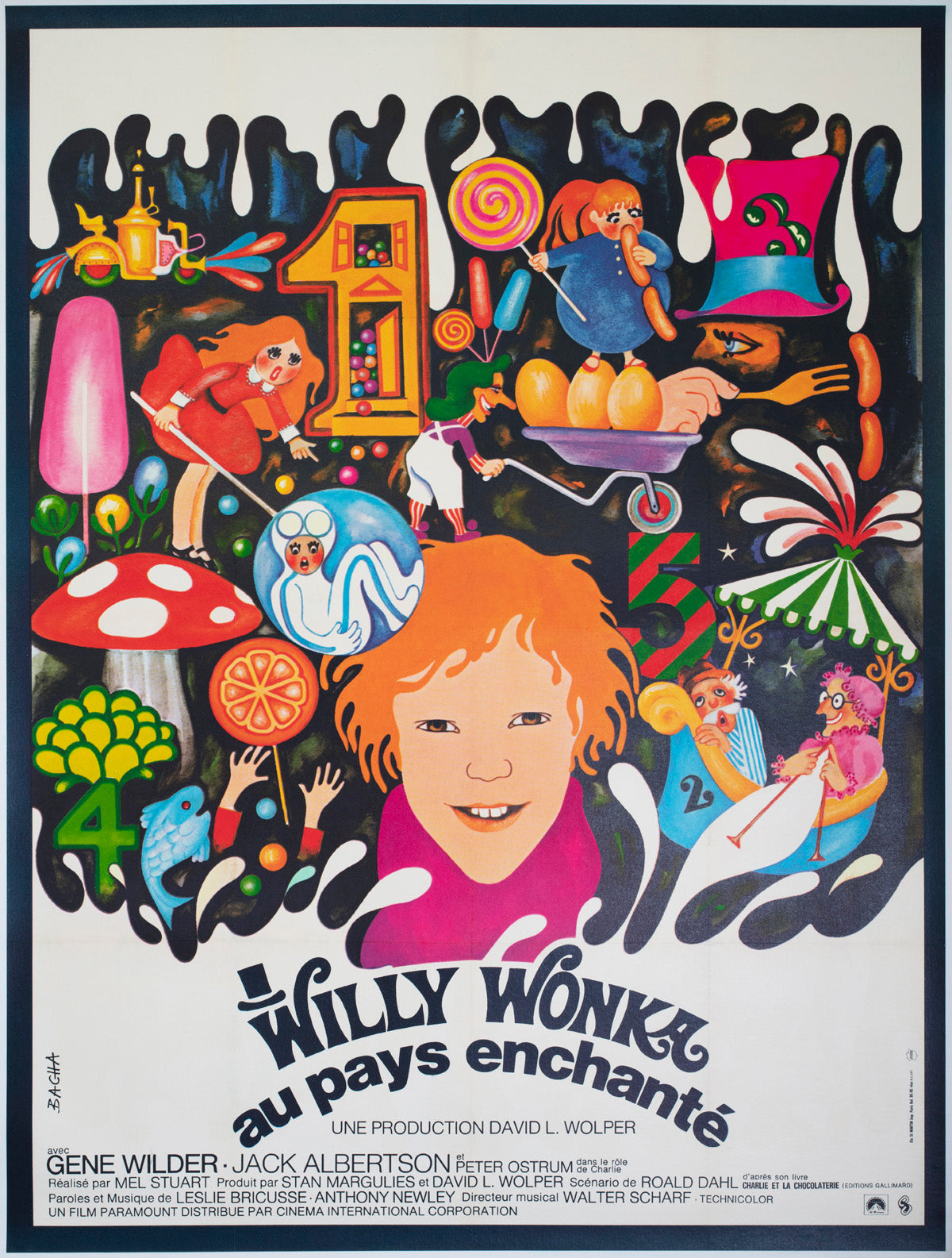 Willy Wonka and the Chocolate Factory 1971 French Grande Film Movie Poster, Bacha