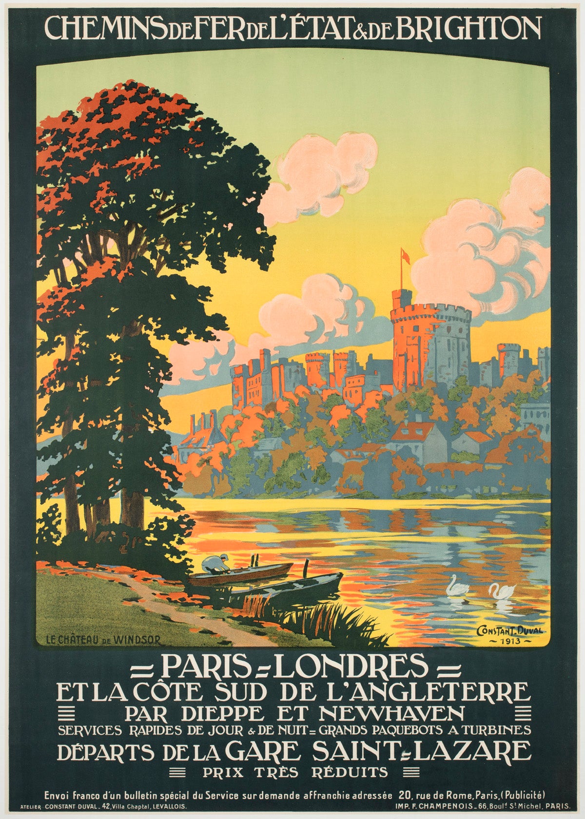 Windsor Castle c1913 French Railway Travel Advertising Poster Constant Duval