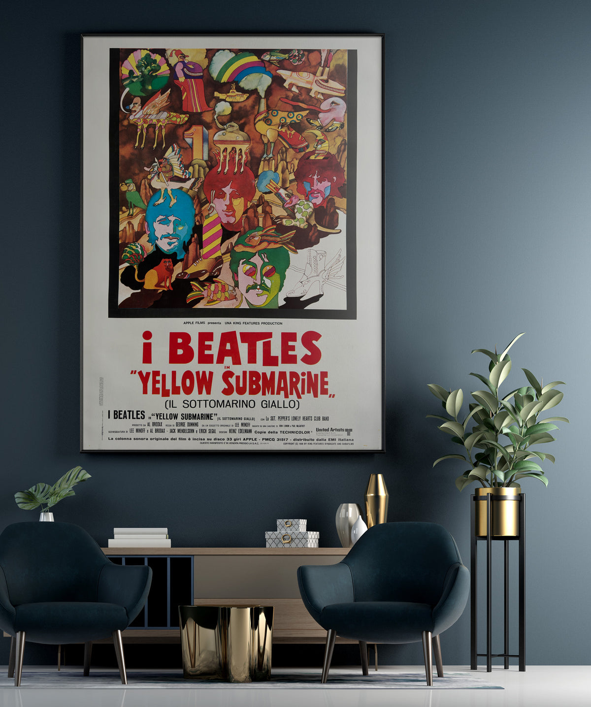 Yellow Submarine Italian 1970s 2 Foglio film movie poster, Beatles