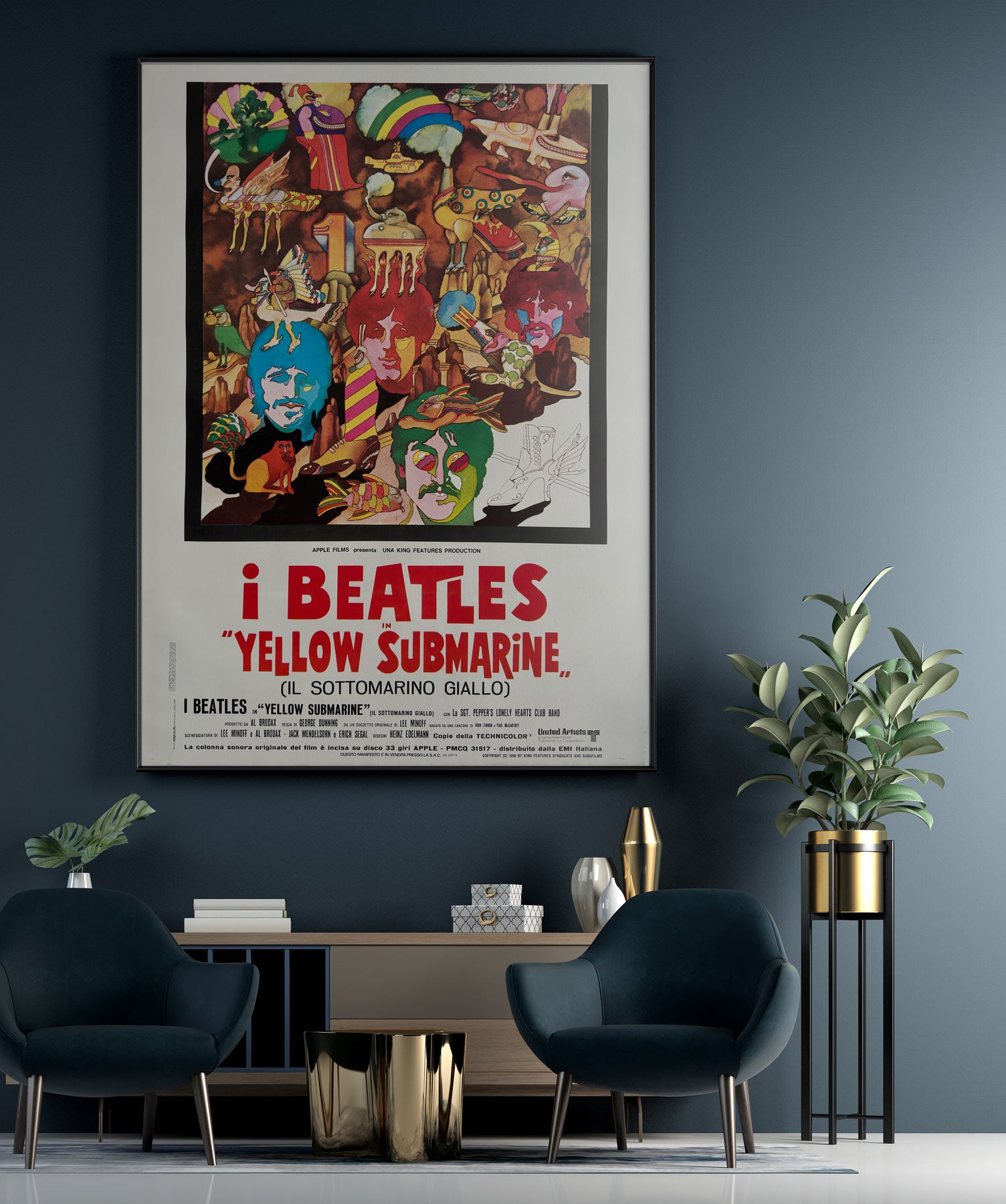 Yellow Submarine Italian 1970s 2 Foglio film movie poster, Beatles