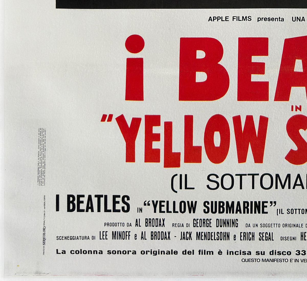 Yellow Submarine Italian 1970s 2 Foglio film movie poster, Beatles - detail