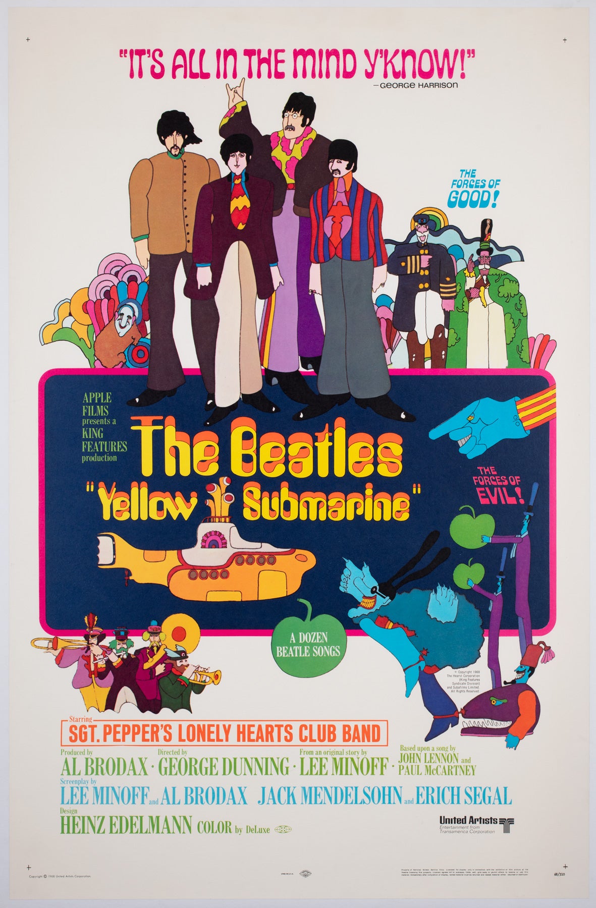 Yellow Submarine The Beatles 1968 US 1 Sheet Film Movie Poster, Heinz Edelmann