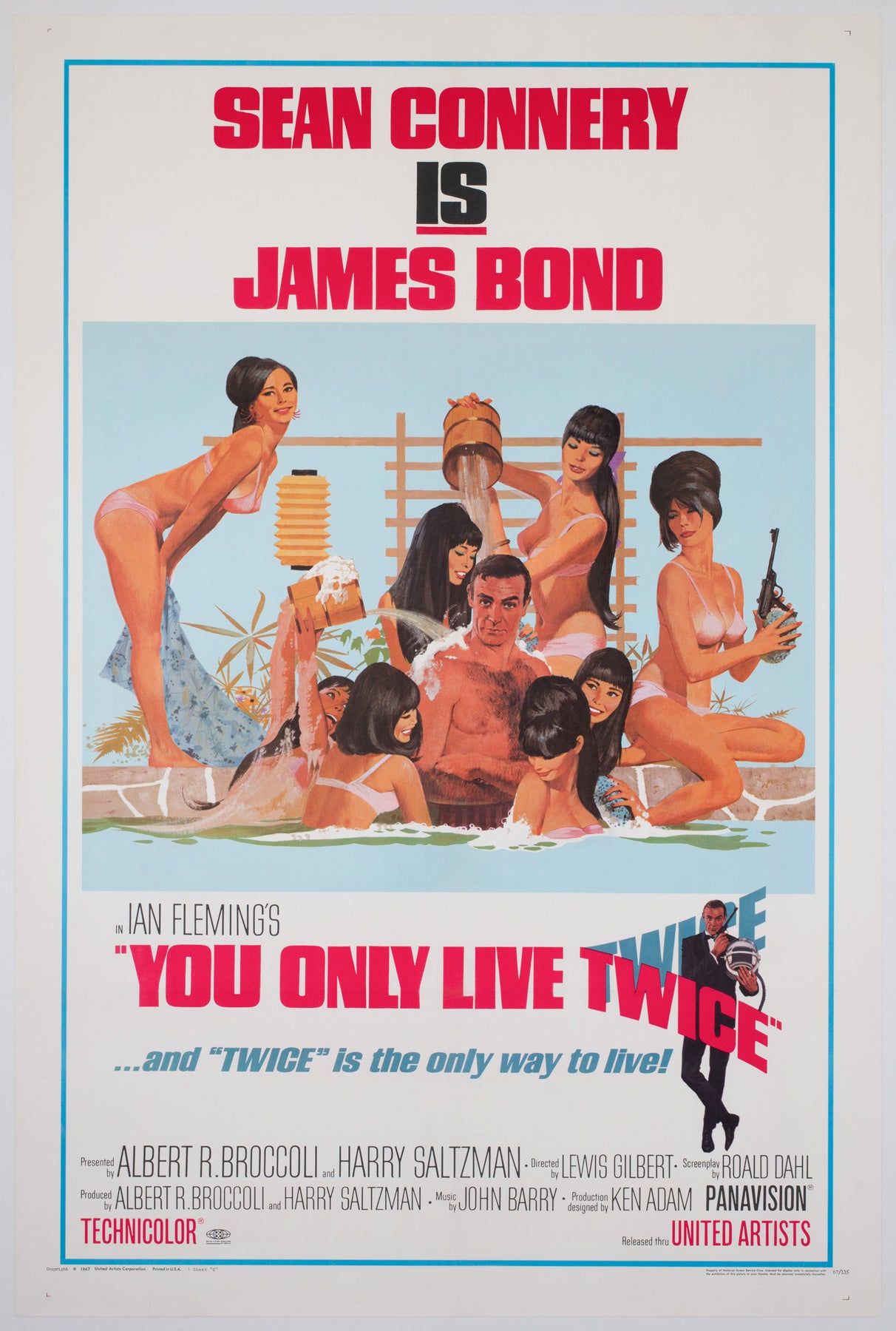 You Only Live Twice 1967 US 1 Sheet Style C Bath tub Film Movie Poster, Robert McGinnis