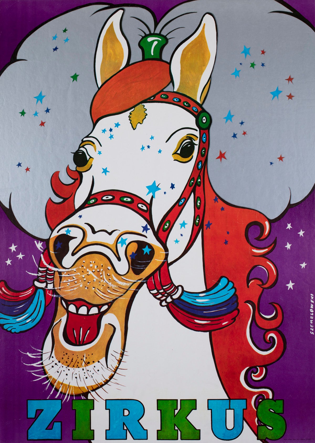 ZIRKUS Colourful Horse 1970s Polish Circus Poster, Szemelowski