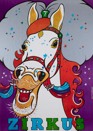 ZIRKUS Colourful Horse 1970s Polish Circus Poster, Szemelowski