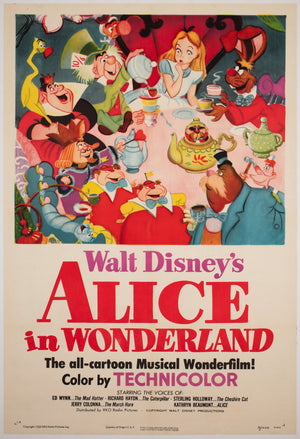 Alice in Wonderland 1951 US 1 Sheet Film Poster, Disney